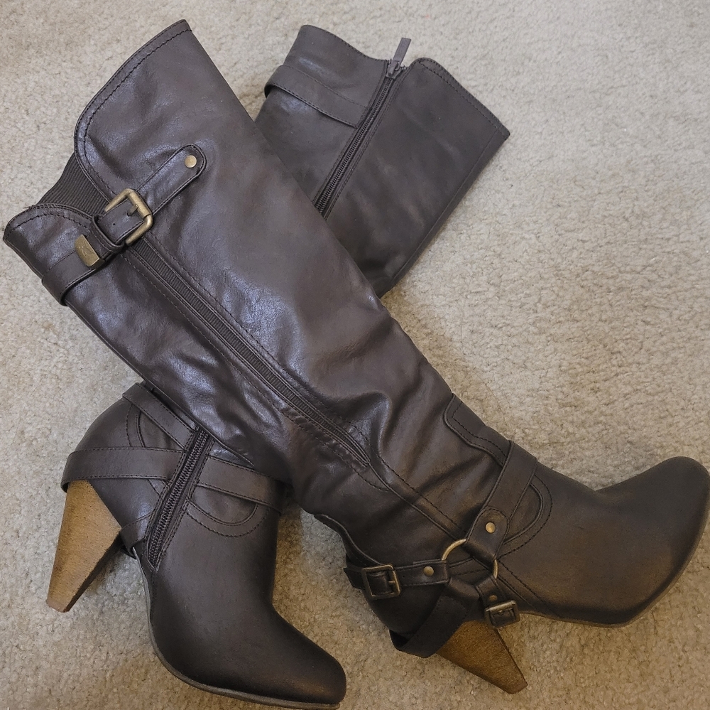 Chocolate Brown Faux Leather Boots